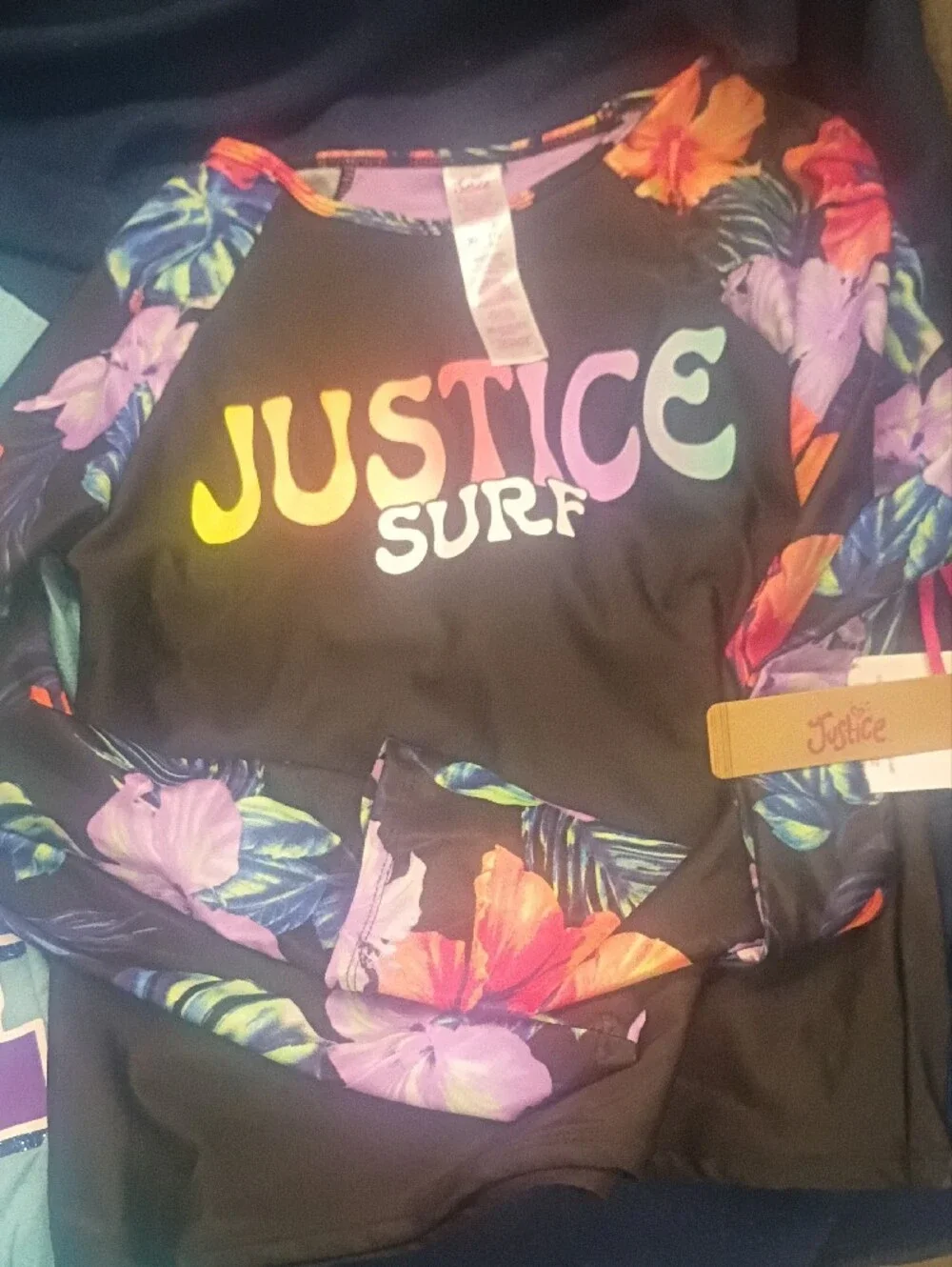 Justice Girls Aqua Gradient '04 Practice' Graphic Tee with Glitter